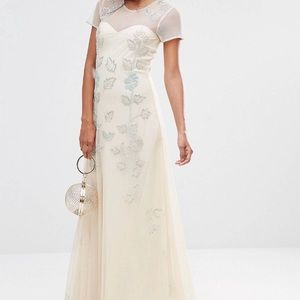 Embroidered Cream Prom Dress